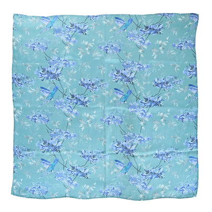 100% Silk Neckerchief Chrysanthemums and Humming Birds